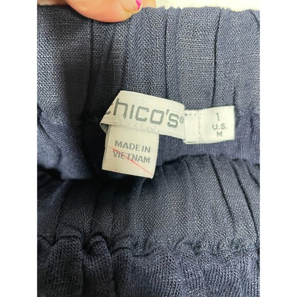 Chicos Womens Off Shoulder Romance Size 1 - Medium Navy Blue Linen Flirty Boho - Picture 4 of 9